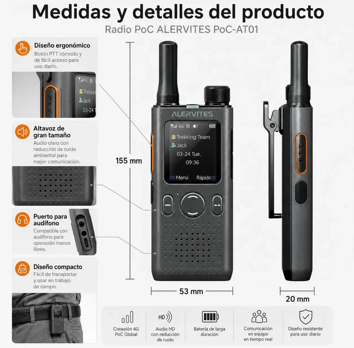 Radios Poc Largo Alcance Alervites 4G 1 año servicio pack (2 Radios)