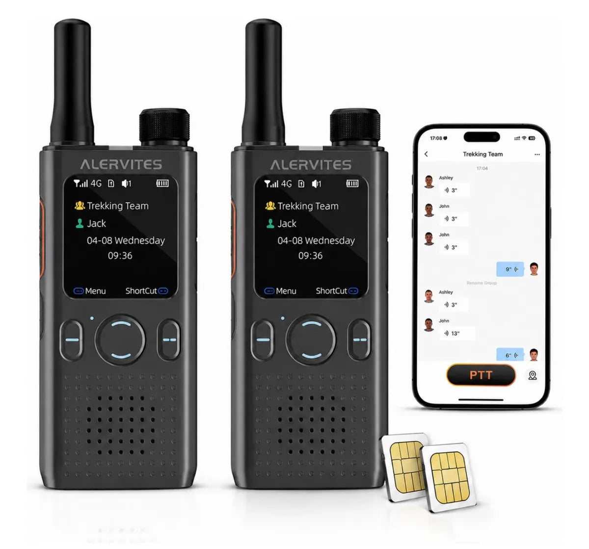 Radios Poc Largo Alcance Alervites 4G 1 año servicio pack  (2 Radios)