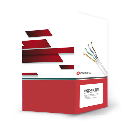 Bobina de Cable de UTP de 4 Pares Cat5e de 305 Metros (1000 Pies), 100% Cobre, PVC ROHS, Color Gris, 24 AWG, Uso en Interior, Para Aplicaciones de Voz, Datos y Video